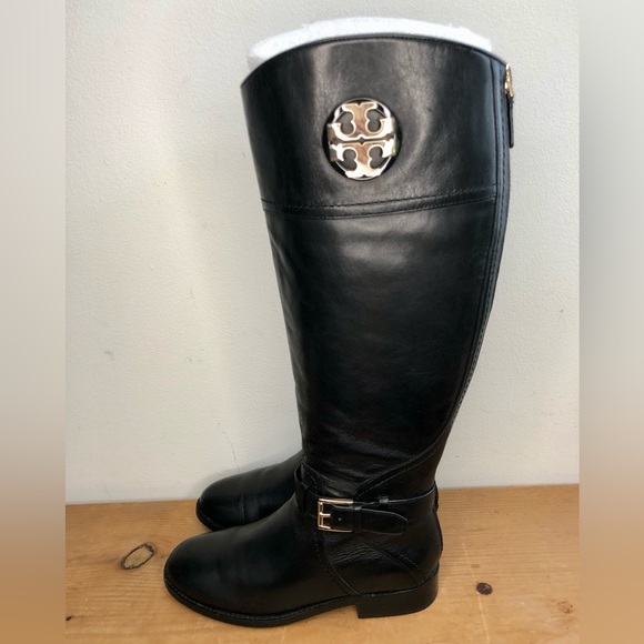 Tory Burch Adeline Black Riding Boots Size 6 Extended Calf - Picture 3 of 12